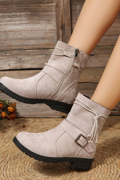 Botines con tiras y hebilla con cremallera de gamuza sintética marrón 