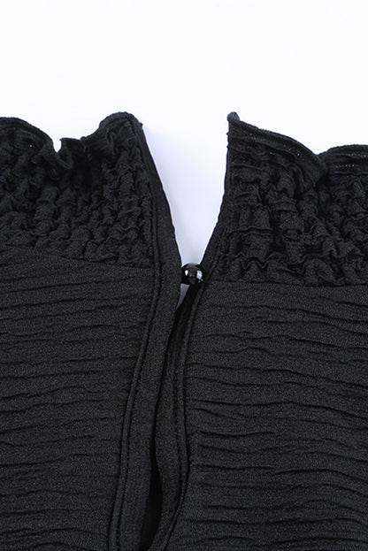 Frilled Smocked Neck Textured Bishop Sleeve Blouse