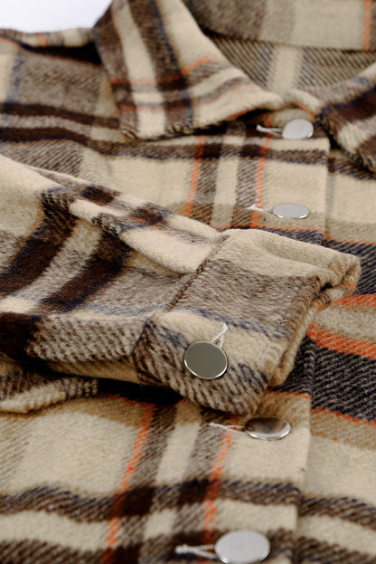 Veste-chemise à poches à imprimé géométrique à carreaux orange