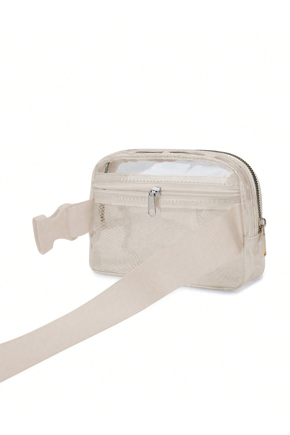 Sac banane transparent à bretelles réglables et fermeture éclair blanc brillant 