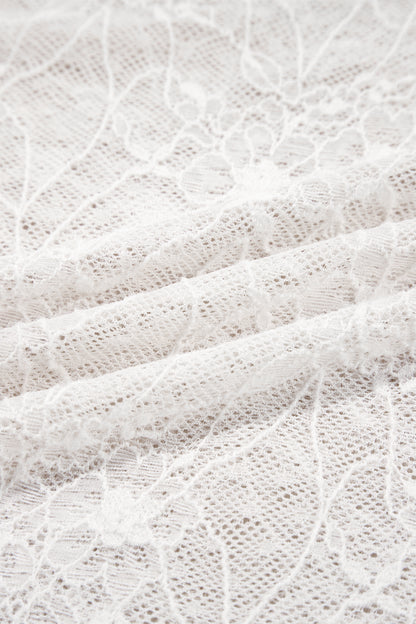 Beige Long Sleeve Sheer Mesh Lace Top