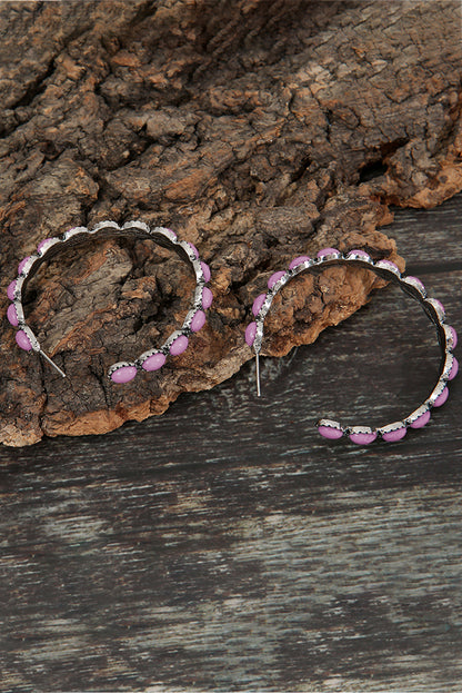 Pendientes Retro Círculo Turquesa En Forma De C