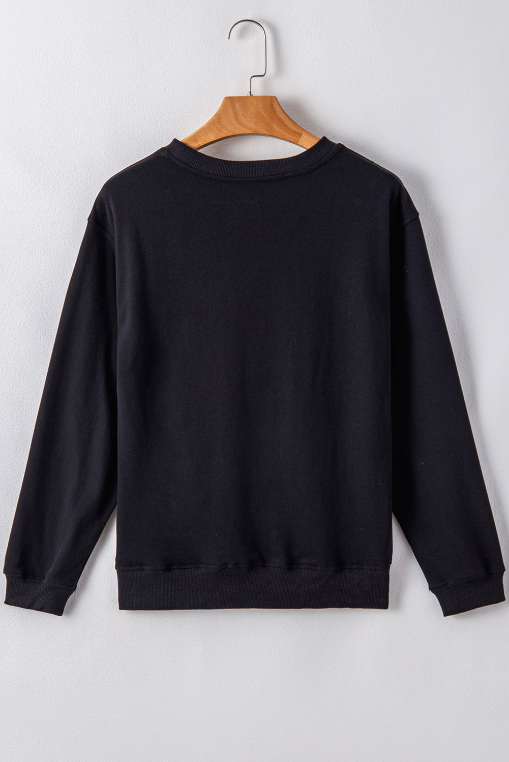 Black Plain Drop Shoulder Crewneck Pullover Sweatshirt