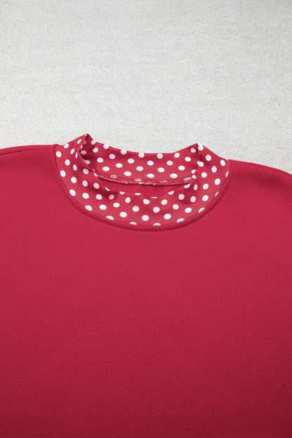 Red Dahlia Colorblock Polka Dot Contrast Trim Oversized Sweatshirt