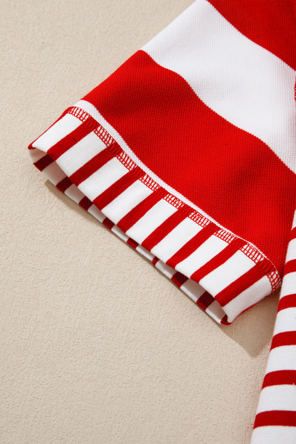Red Stripe Sequin Bow Patriotic Half Sleeve Top