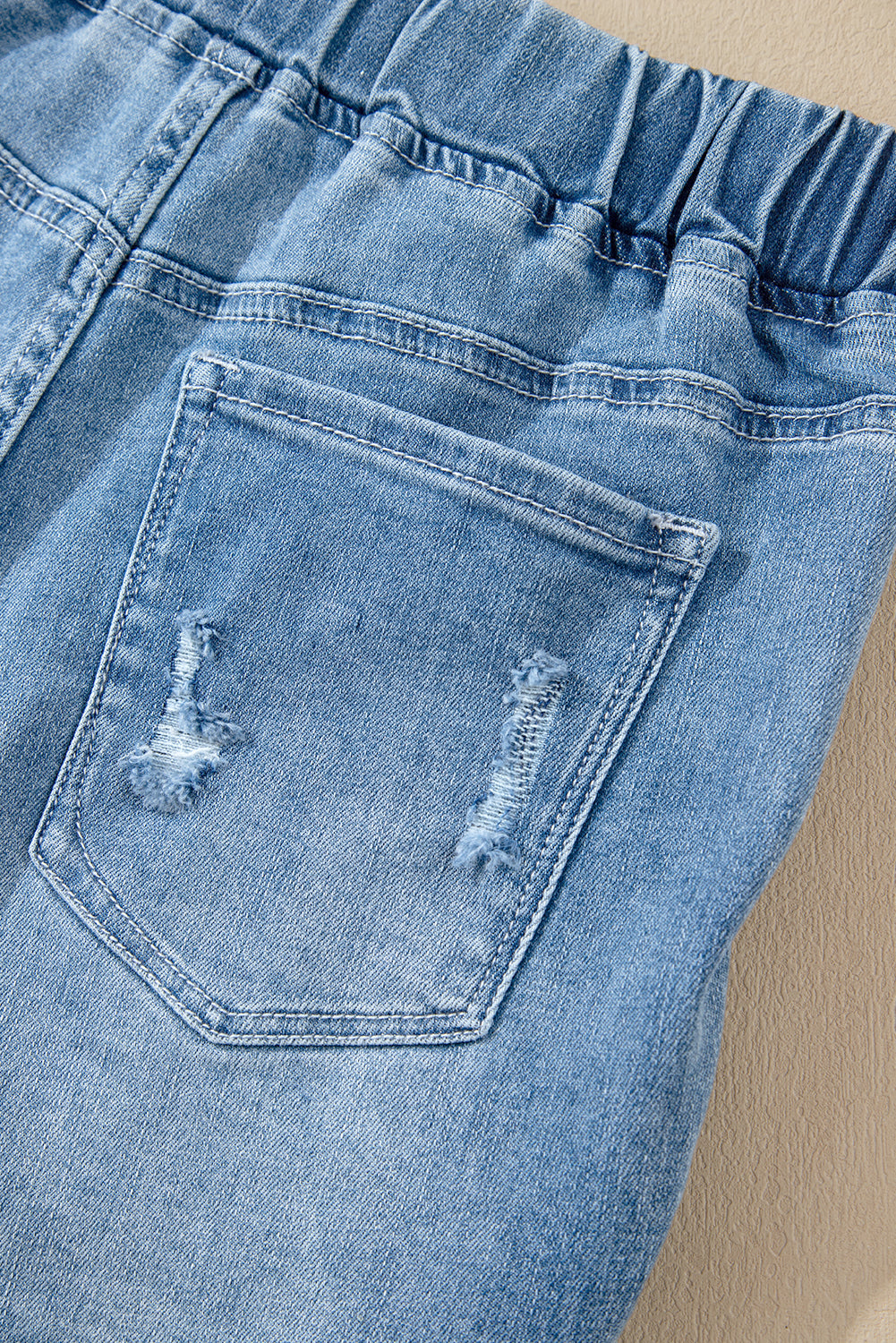 Short en jean vieilli taille haute avec cordon de serrage Myosotis