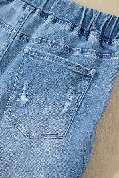 Short en jean vieilli taille haute avec cordon de serrage Myosotis