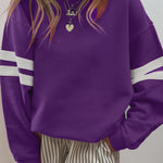 Tillandsia Purple Varsity Striped Detail Drop Shoulder Oversized Sweatshirt