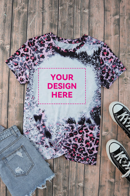Blank Apparel - Pink Leopard Dyed Print Bleached Blank Tee
