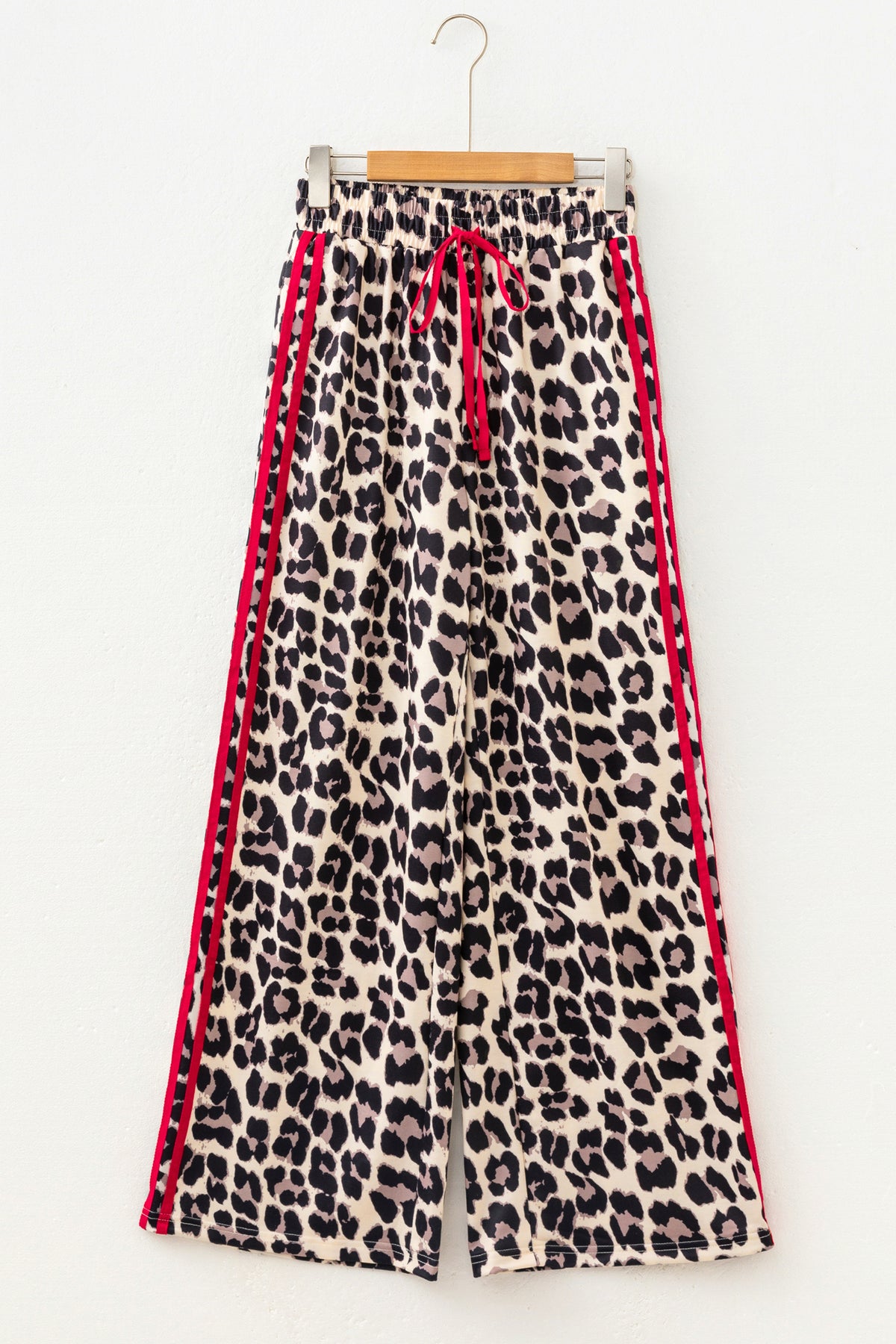 Contrast Detail Tie Waist Leopard Print Casual Pants