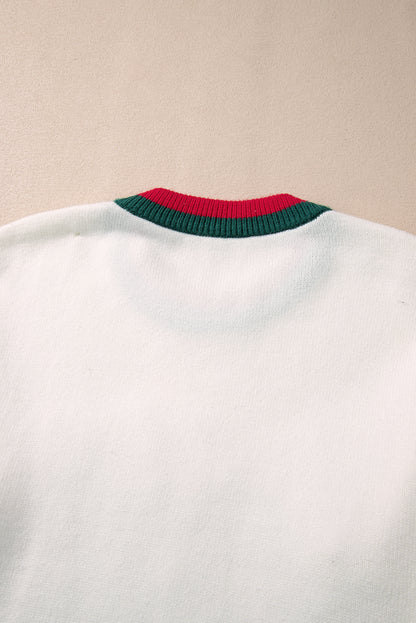 Pull grande taille à épaules tombantes et bordures colorblock à motif Holly Jolly et guirlandes blanches