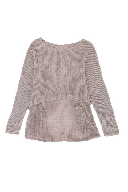 Pull gris ample à manches dolman et ourlet asymétrique