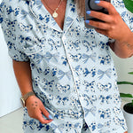 Sky Blue Bow Print Short Pajama Set