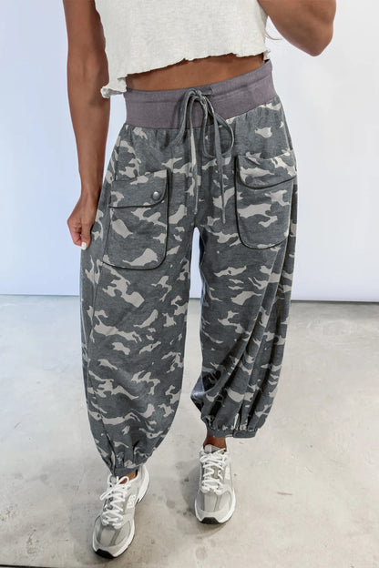 Multicolour Drawstring Contrast Waistband Camouflage Joggers Pants