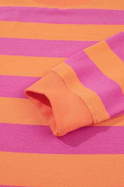 Orange Stripe Colorblock Mock Neck Relaxed Sweatshirt