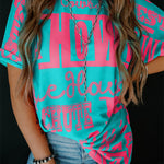 T-shirt de mode western imprimé lettre Green Howdy Cowboy