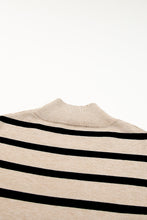 Khaki Striped Mock Neck Bell Sleeve Knit Sweater