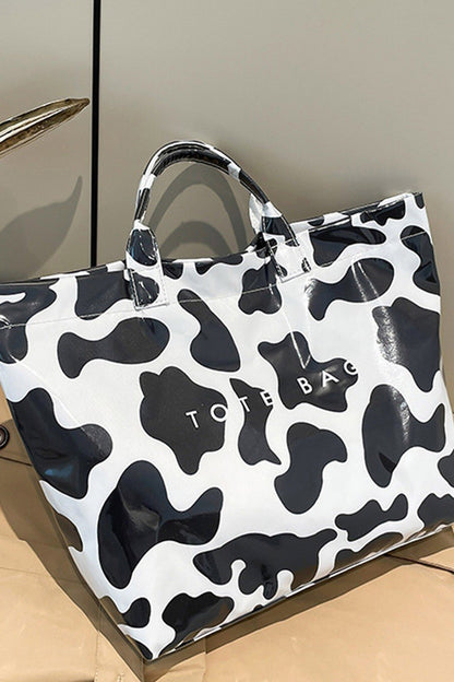 White Cow Spots Print Travel Tote Bag