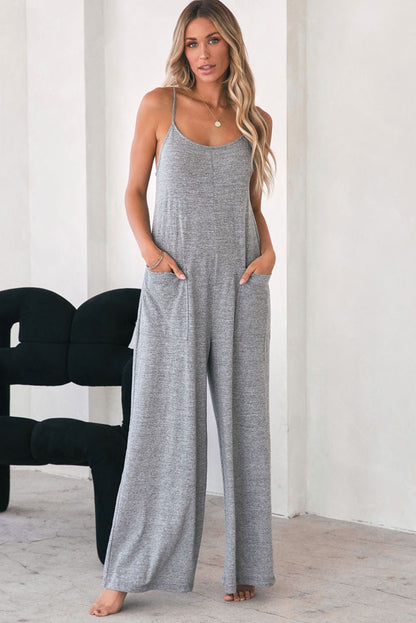 Loose Fit Side Pockets Spaghetti Strap Wide Leg Jumpsuit