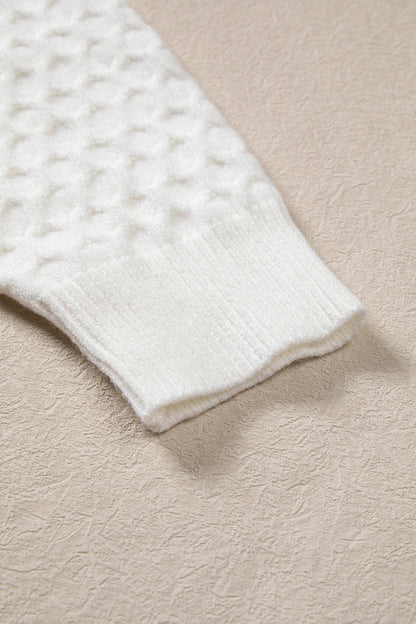White Solid Textured Knit Pearl Embellished Pullover Sweater