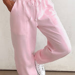 Light Pink Drawstring Waist Patchwork Solid Color Jogger Pants
