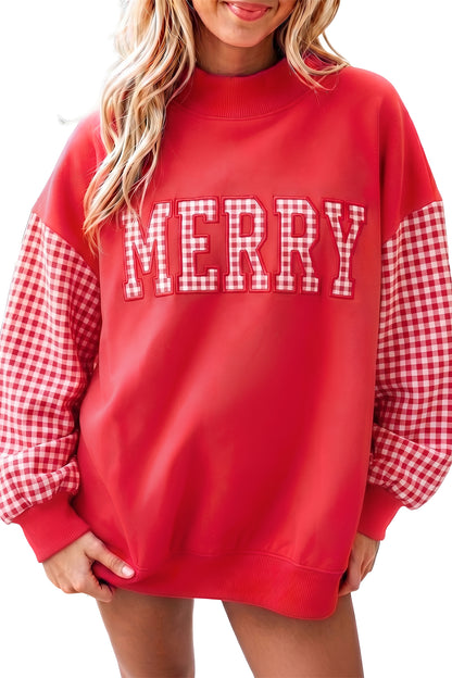 Fiery Red Gingham Plaid Oversized Pullover Sweatshirt