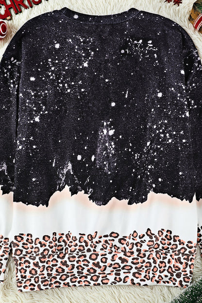 Sudadera blanqueada con estampado de leopardo navideño nevado