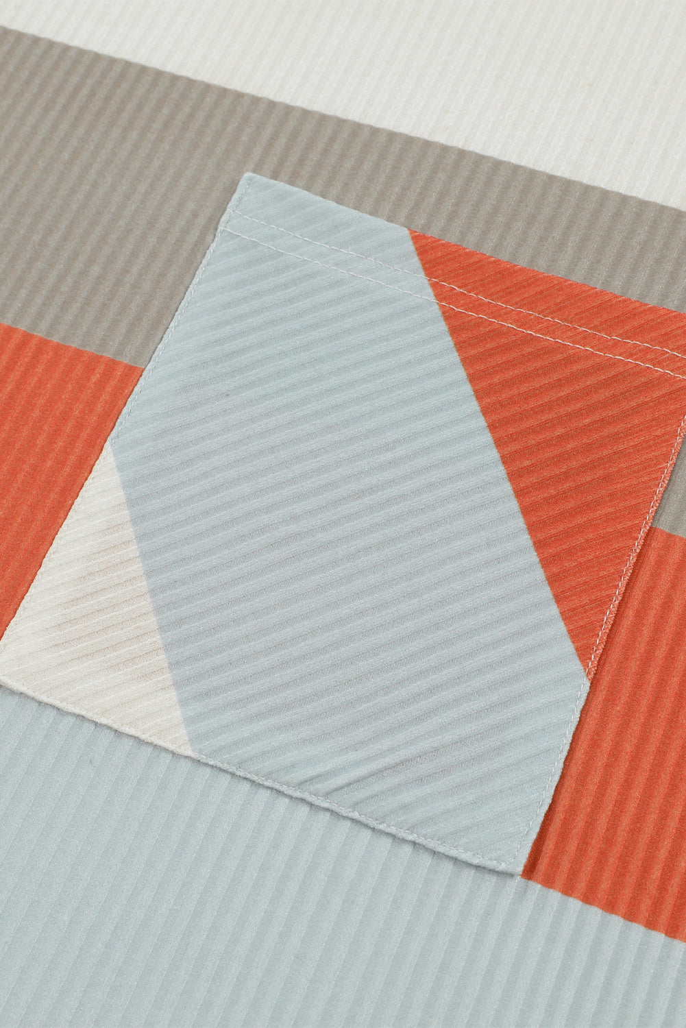 Color Block Ribbed Long Sleeve Top with Pocket