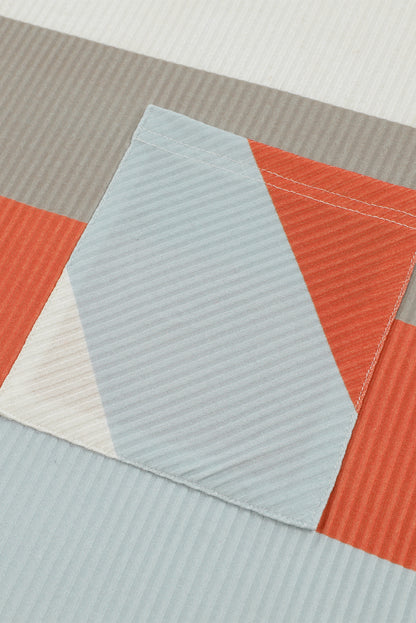 Color Block Ribbed Long Sleeve Top with Pocket