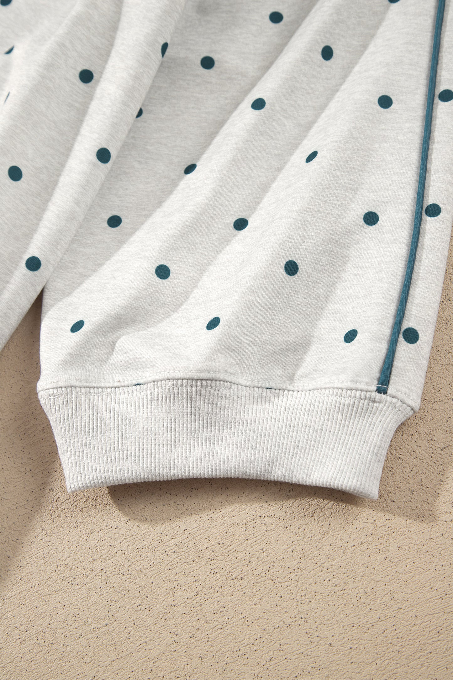 Gray Polka Dot Print Piping Trim 3/4 Sleeve Relaxed Top
