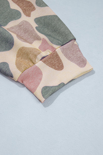 Multicolour Camo Print Ribbed Mock Neck Plus Size Sweatshirt
