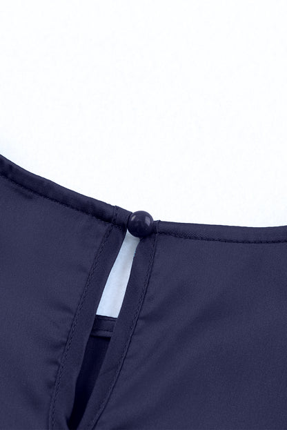 Ruched Puff Short Sleeve Satin Blouse