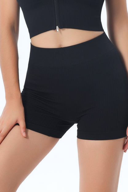 Khaki Textured Butt Lifting High Waist Yoga Shorts