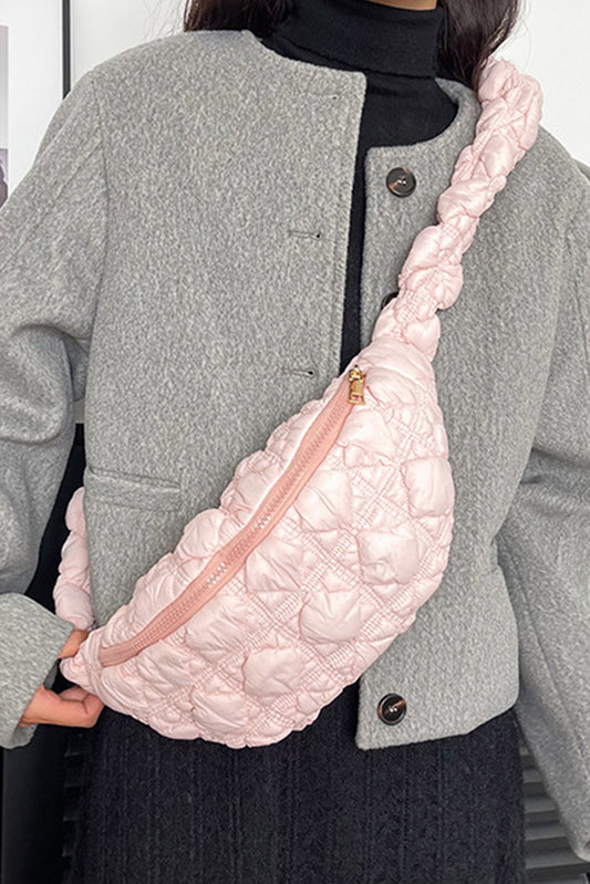 Pink Nylon Leisure Style Puffy Crossbody Bag