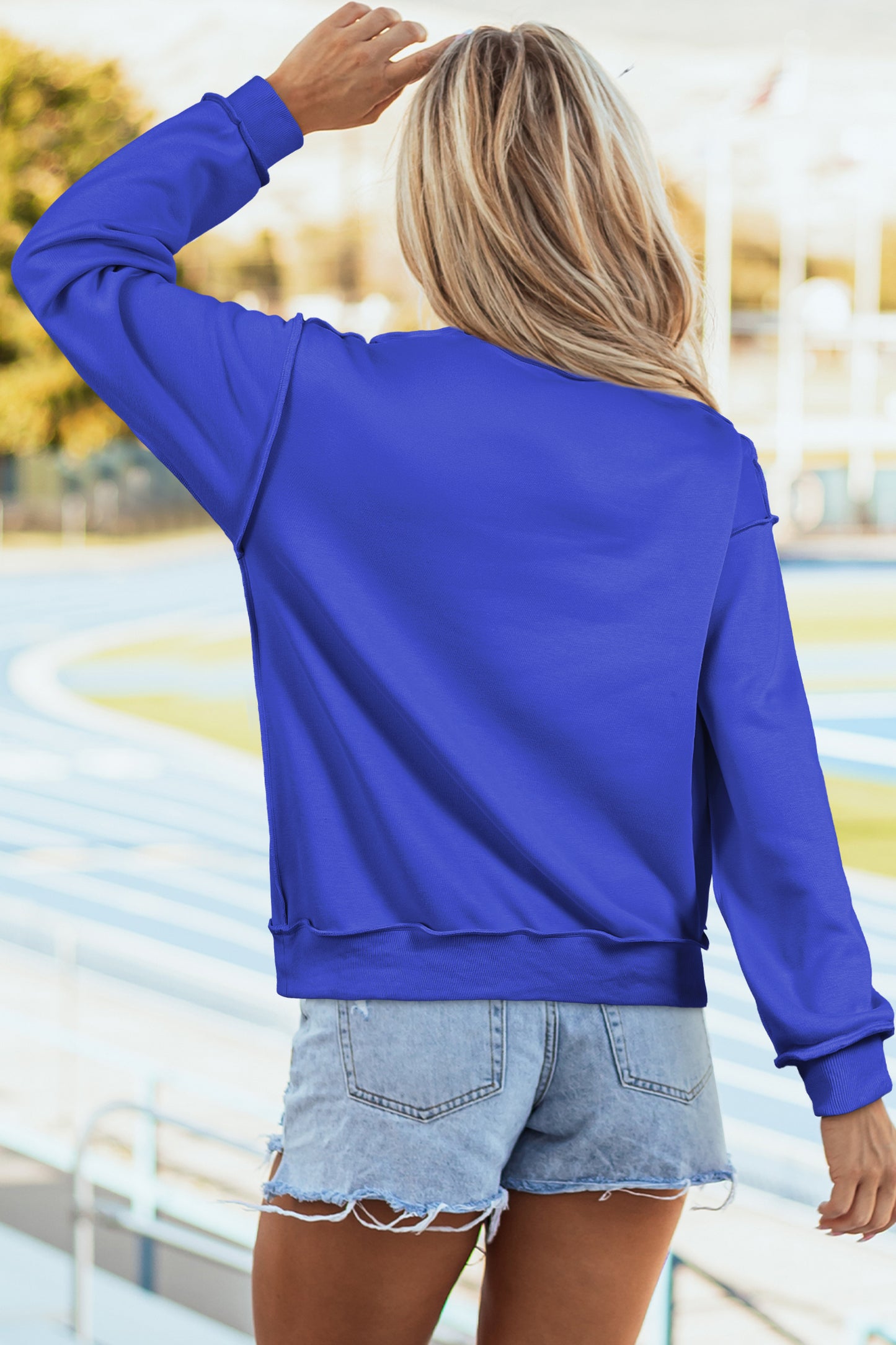 Bluing Oversize Drop Shoulder Reversible Mock Neck Sweatshirt