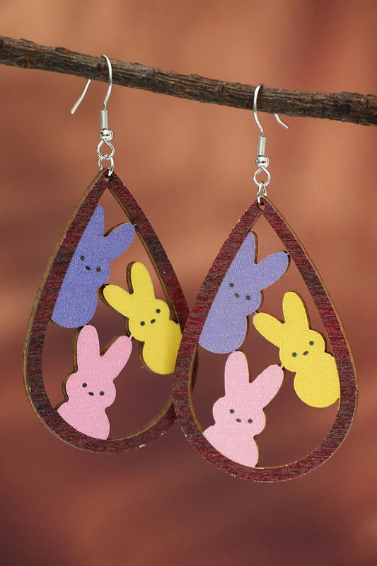 Brown Waterdrop Shape Easter Bunny Hook Earrings