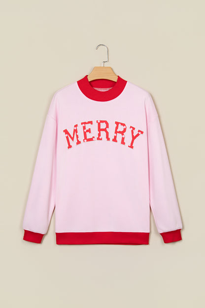Pink Polka Dot Letter Graphic Colorblock Tunic Sweatshirt