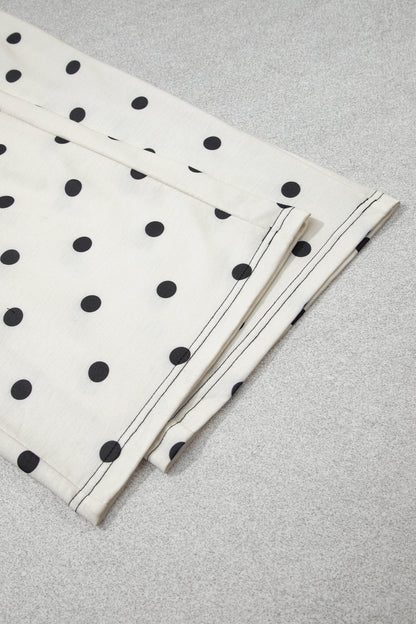 Beige Polka Dot Half Sleeve Loose Top Elastic Waist Casual Pants Set