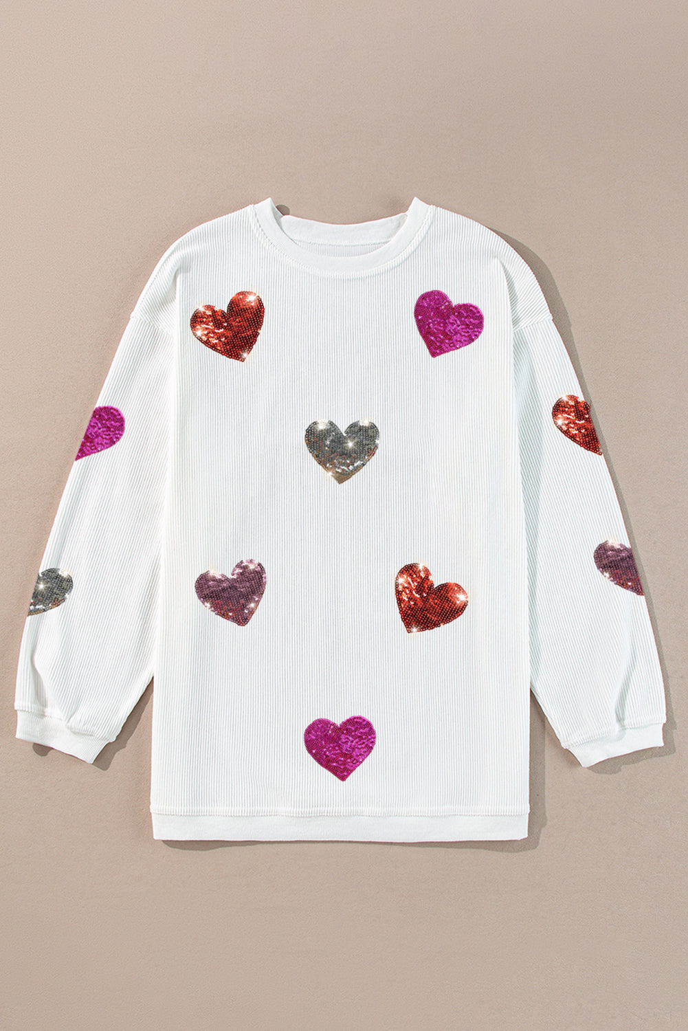 Sweat-shirt blanc à cordon avec motif cœur de Saint-Valentin