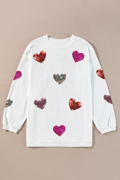 Sweat-shirt blanc à cordon avec motif cœur de Saint-Valentin