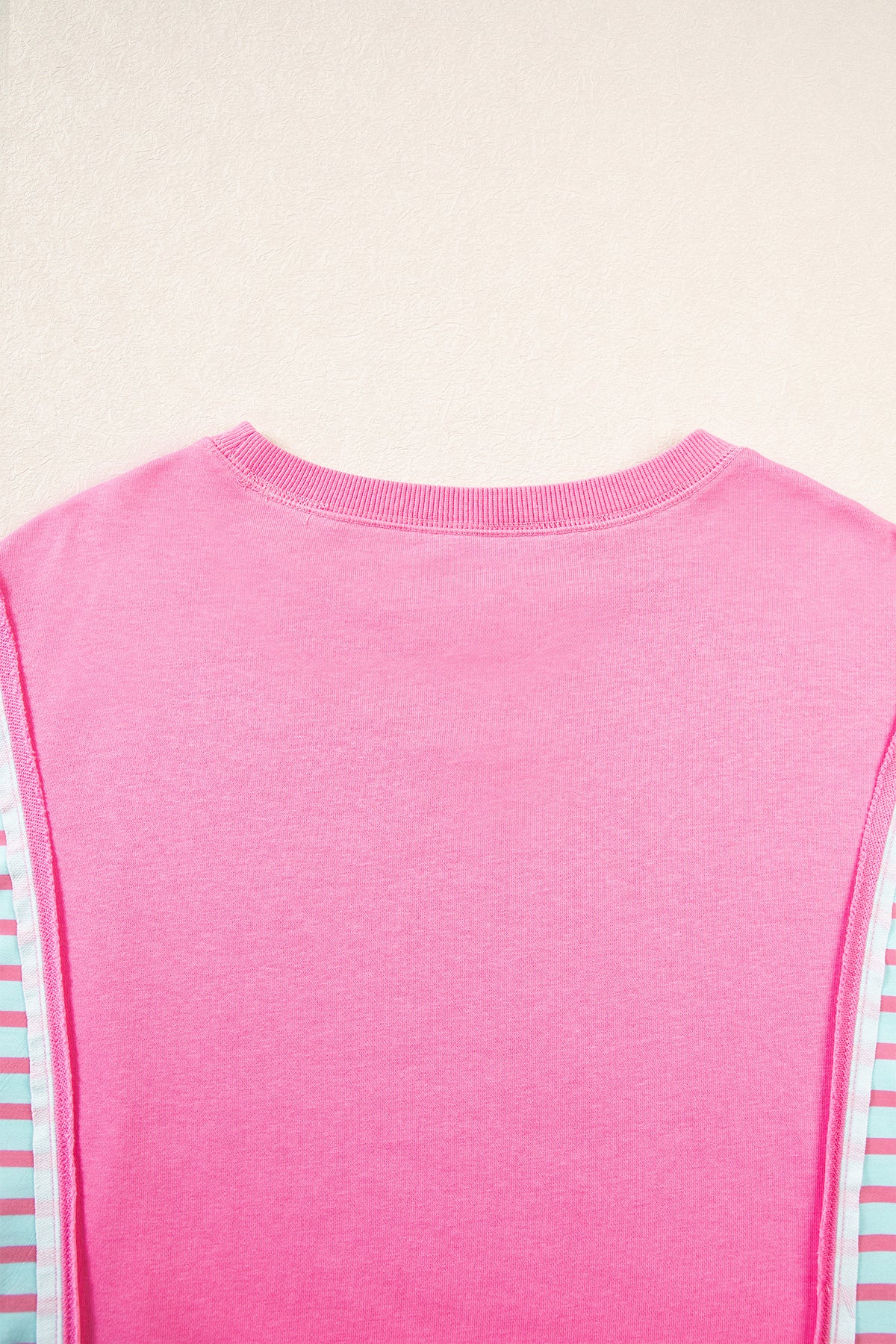 Rose Stripe Color Block Patchwork Relaxed Split Long Sleeve Top