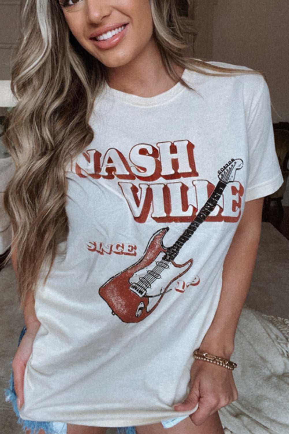 T-shirt ras du cou à imprimé graphique drapeau américain et étoiles