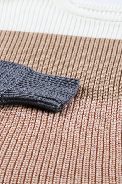 Pull col rond en maille à blocs de couleurs 