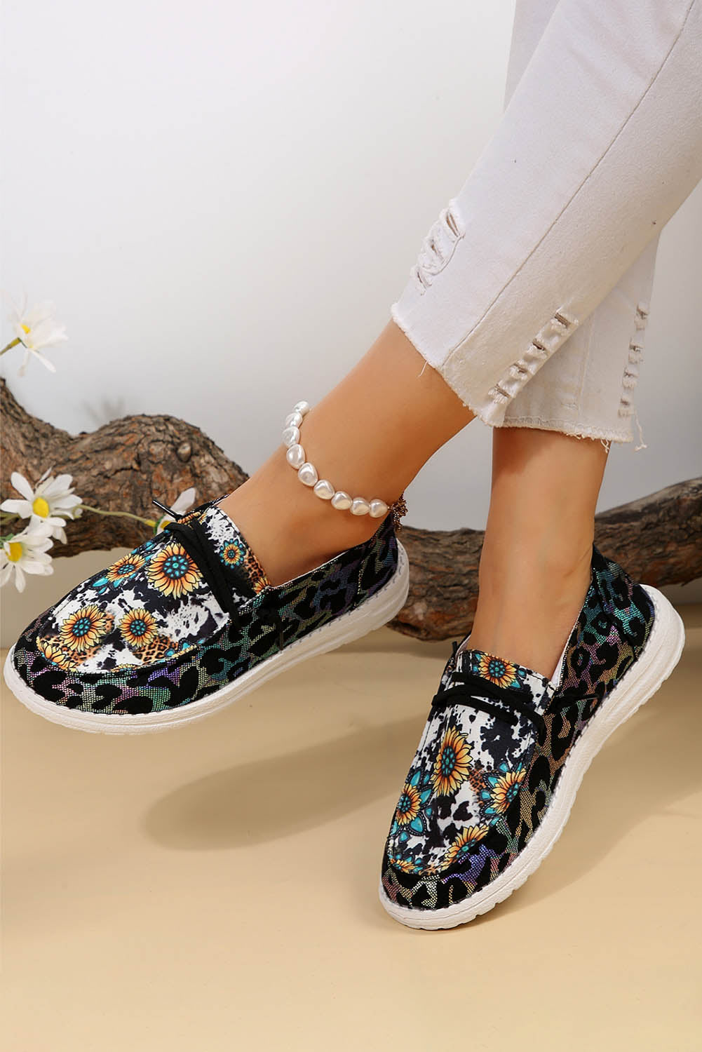Western Cow Print Sunflower Shoes