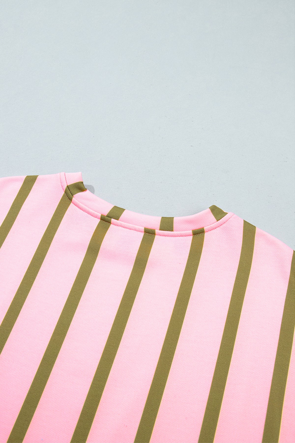 Green Stripe Dropped Shoulder Round Neck Casual Sweatshirt