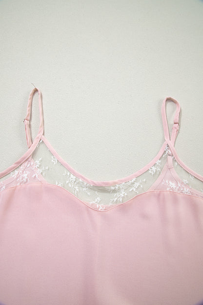 Light Pink Sheer Lace Patchwork Camisole Nightgown Dress