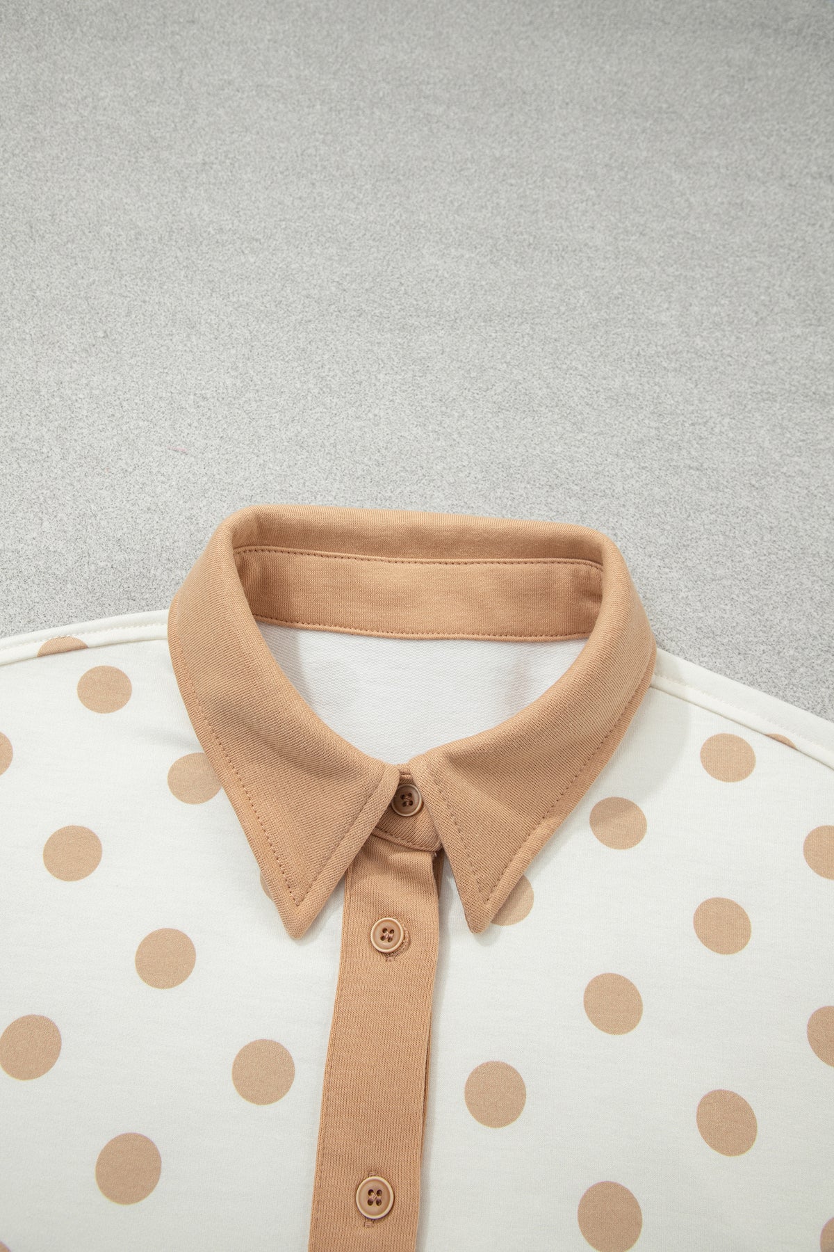 Khaki Polka Dot Drop Shoulder Polo Loose Pullover Patch Pocket Casual Shorts Set