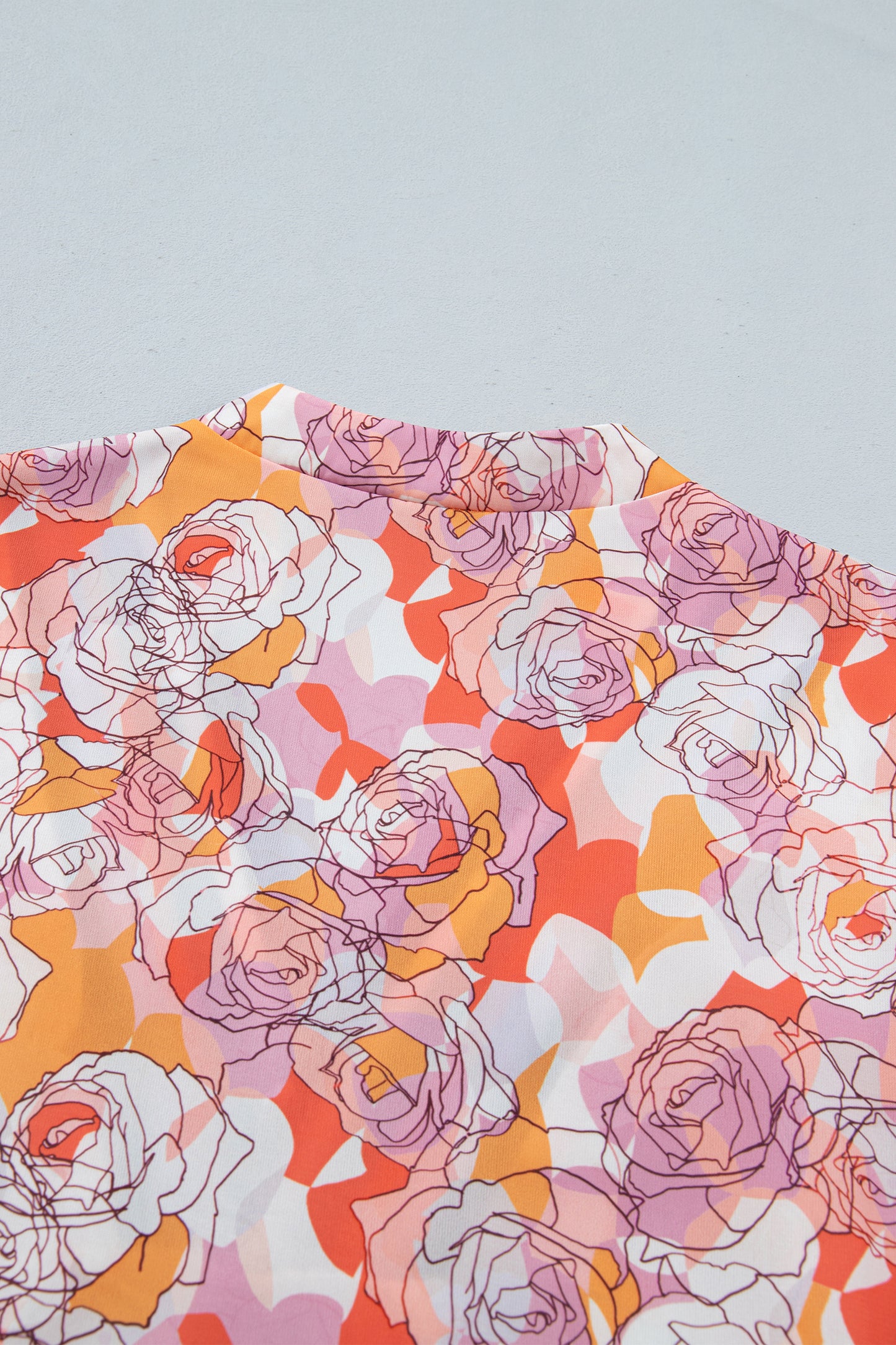 Pink Floral Print V Neck Long Sleeve Shift Blouse