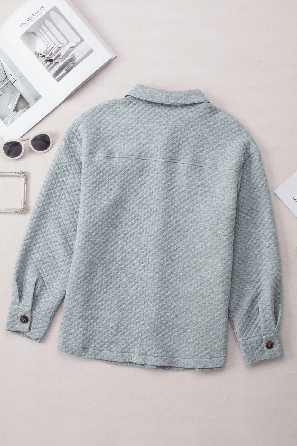 Khaki Retro Quilted Flap Pocket Button Shacket