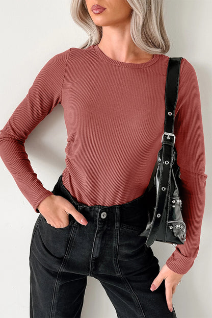 Dearlovers Black Ribbed Long Sleeve Crew Neck Solid Color Bodysuit